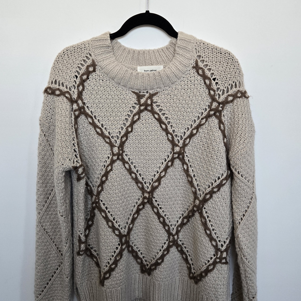 🥊Elegant Beige and Brown Knit Sweater